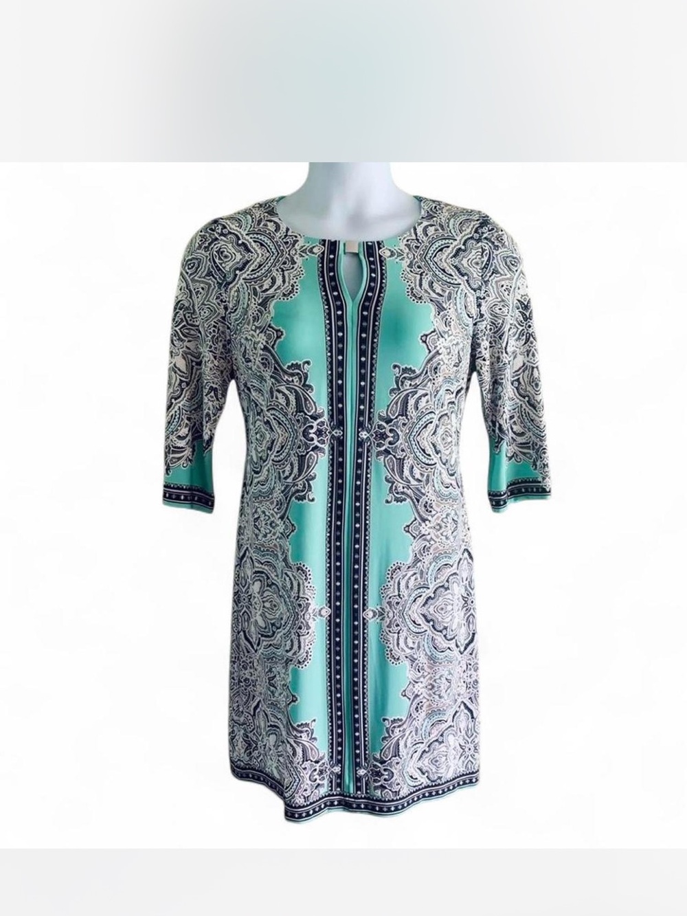 Groovy Fun Studio One white & black  Paisley Print on light teal background M